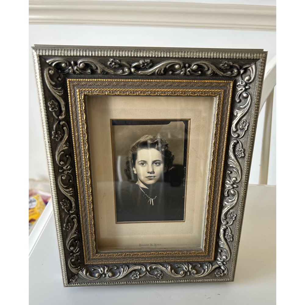 Vintage Ornate Silver Gold Tone 8x10 Picture Frame Donald B Ross Portrait Photo